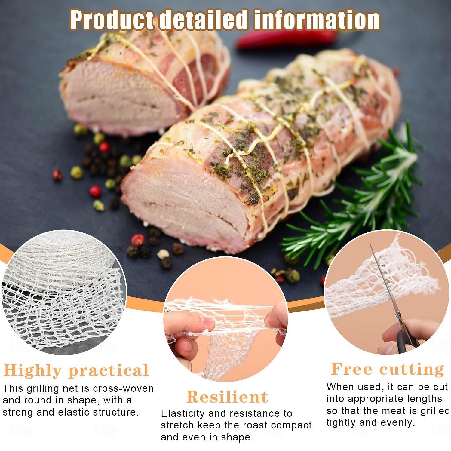 2026年 ハムネット ホワイト 3メートル ロール ローストネット 綿糸 肉ネット 伸縮性 ルーラデネット 調理アクセサリー 肉ネットロール 収納用 吊り下げ ベーキング 調理 ハム 肉 ソーセージ  コレクション – $11.99 –P7