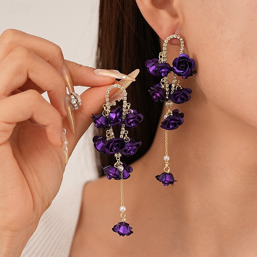 Damörhängen med rosblommor, romantiska blommiga smycken med guldkedjor för julfester, högtidsgåvor &festliga kläder 2026 - $14.99 –P1