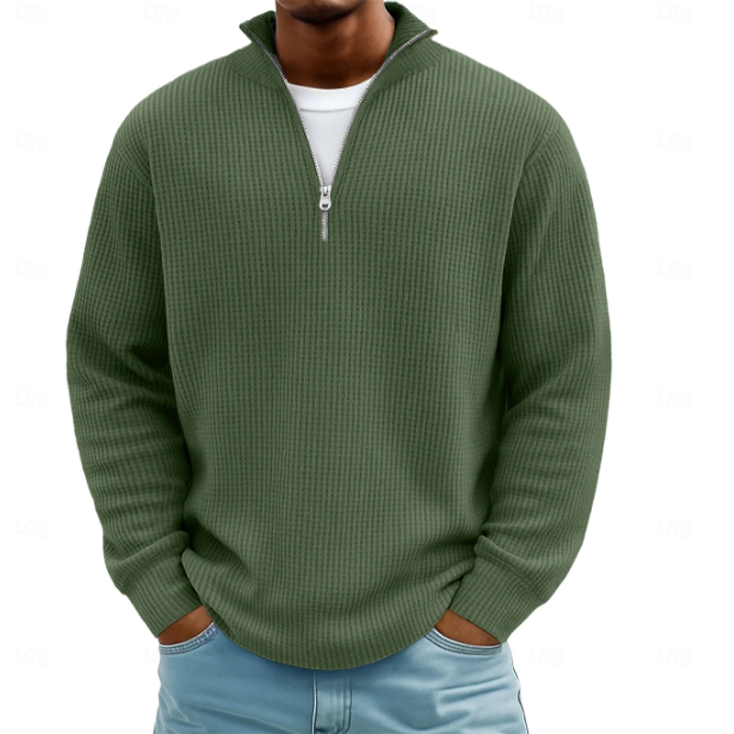 Hombre Camisetas polo con diseño de gofre Con Texturas Casual Exterior Zip Cremallera de un cuarto Manga Larga Moda Moderno Color sólido Plano De Punto Otoño invierno Otoño Primavera & Otoño Ajuste 2026 - $25.99 –P4