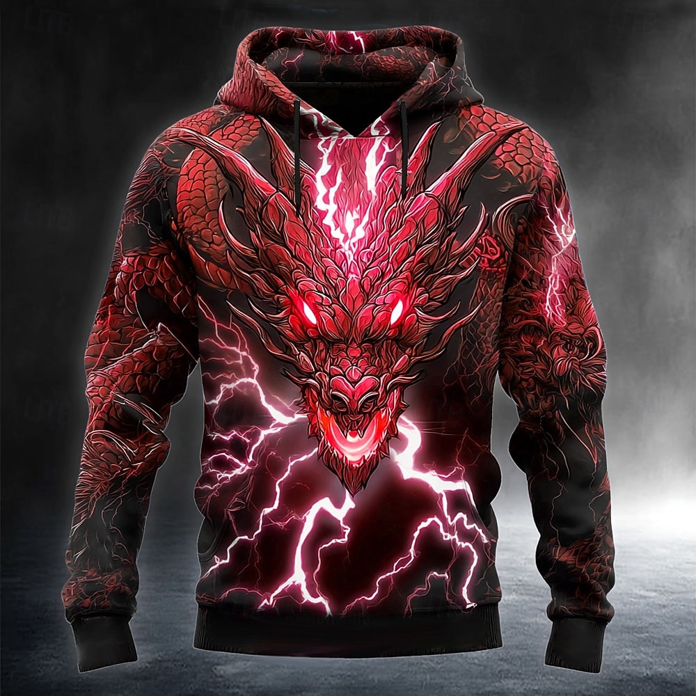 Homme Dragon Impression 3D Sweat à capuche Sweatshirt 3D Fantaisie manche longue Col ras du cou Cadeau Club Vêtements de rue Jaune Rouge Bleu Vert Cordon de serrage Automne Hiver Designer S M L XL de 2026 ? $28.99 –P4