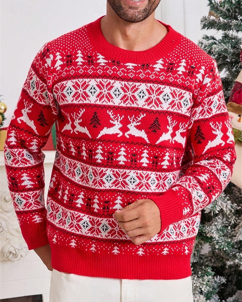 Homme Pull de Noël Pull de Noël moche Chandails de Noël pull de Noël Pull Côtelé Tricoter Hauts Réguliers Tricoté Chaque Col ras du cou Mode Basique Noël Vacances Vêtement Tenue Automne Hiver Rouge de 2026 ? $38.99 –P2