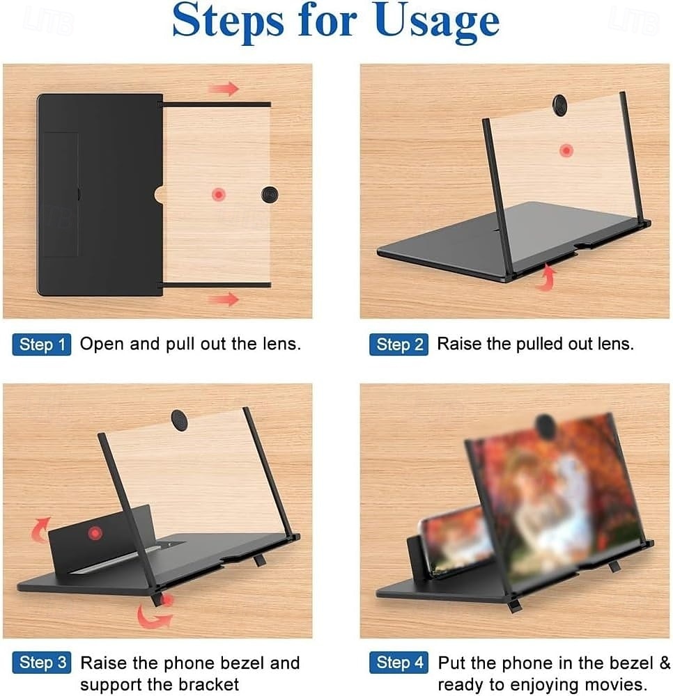 10/12-дюймовый изогнутый 3D-увеличитель для экрана телефона со складной подставкой — портативный многофункциональный объектив для фильмов и игр &видеозвонки, совместимые со всеми смартфонами 2025 - $7.99 –P7