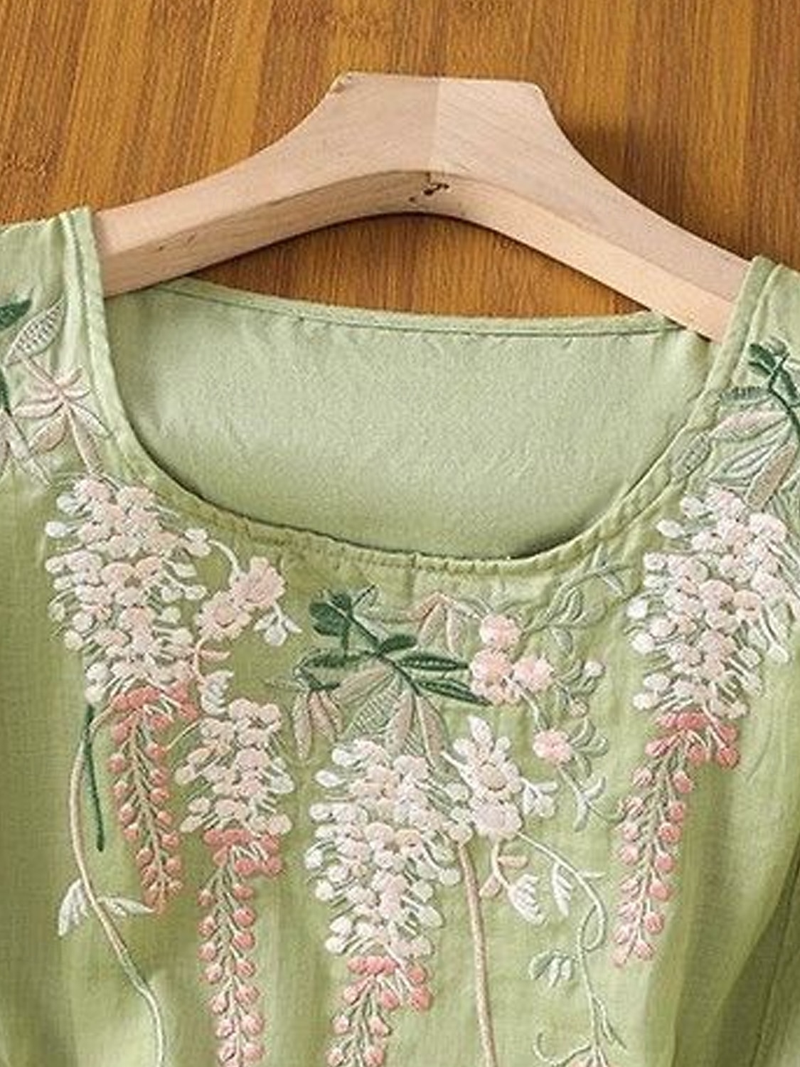 Mujer Tallas pequeñas Camisa Bordado Plano Bohemia Estilo lindo Elegante Media Manga Manga Farol Escote Redondo Tops regulares Diario Noche Fin de semana Blanco Verde Claro Rosa Verano 2026 - $22.99 –P11