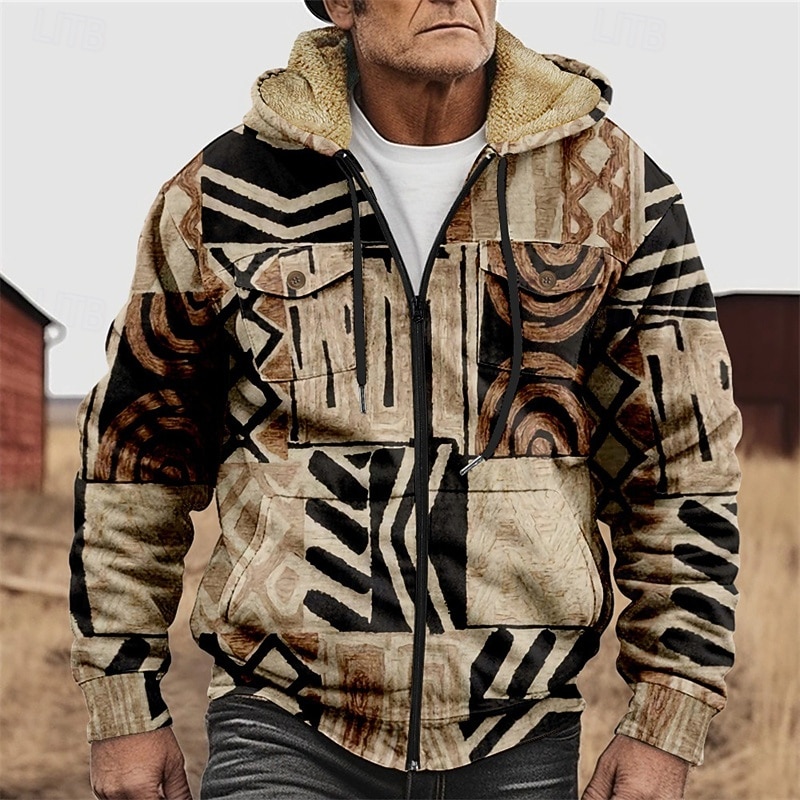 Men's Graphic Hoodie Jacket Fashion Ethnic Casual Long Sleeve Hooded Outdoor Sports Outdoor Going out Light Brown Dark orange Red Orange Brown Pocket Print Fleece Winter Designer S M L XL 2XL 3XL 2026 - $57.99 –P4