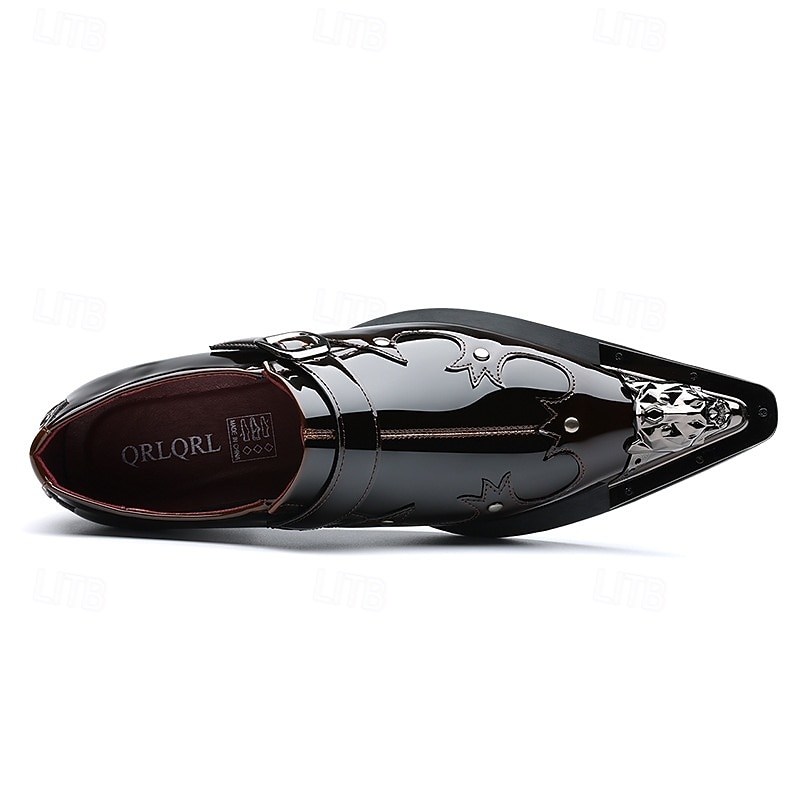 Rode herenschoenen van imitatieleer met monniksband en krokodillenprint – elegant schoeisel voor kerst en feestdagen 2026 - $94.99 –P16