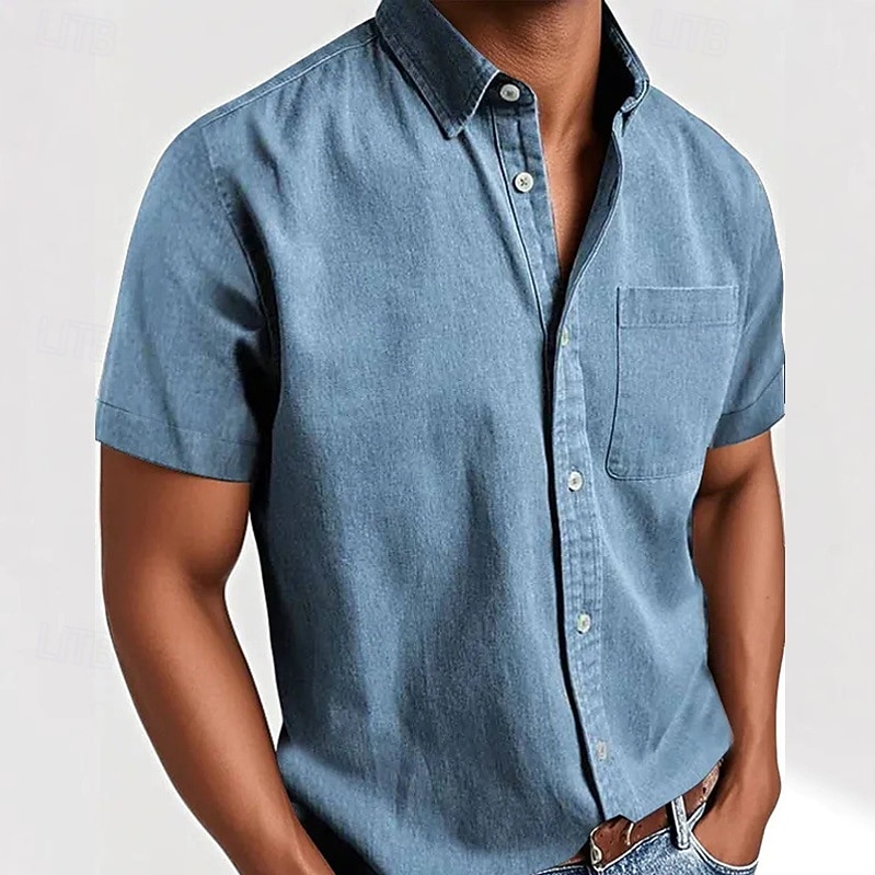 Homens Camisa Social Camisa casual camisa de botão Preto Branco Rosa Vermelho Azul Marinha Manga Curta Tecido Lapela Casual Diário Bolso frontal Roupa Elegante Moda Casual de 2026 por $21.99 –P5