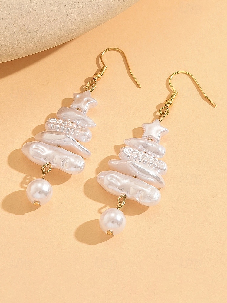 Kerstoorbellen van acryl voor dames met ster- en parelontwerp, feestelijke boomvorm, perfect voor mode en cadeau tijdens de feestdagen 2026 - $7.99 –P3