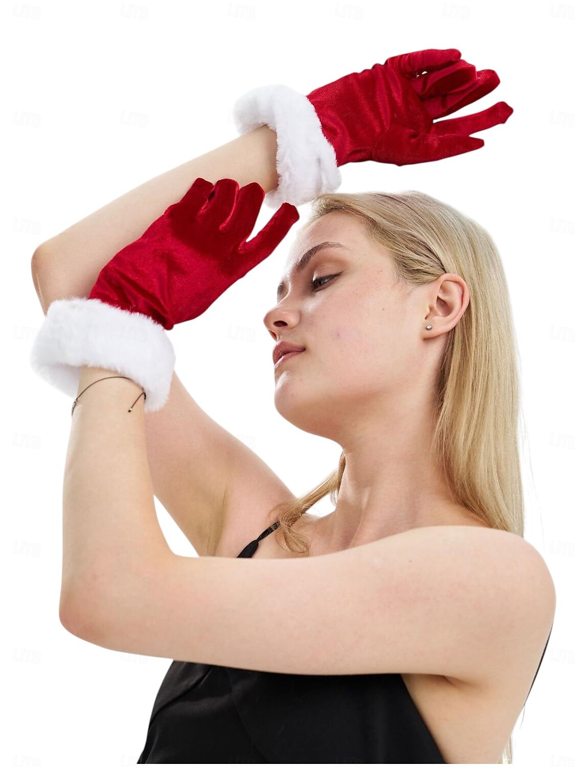 قفازات مخملية نسائية لعيد الميلاد مع أطراف من الفرو الصناعي، قفازات حمراء للعطلات للاحتفالات الاحتفالية، مثالية لحفلات الشتاء ومناسبات عيد الميلاد 2026 - $9.99 –P3