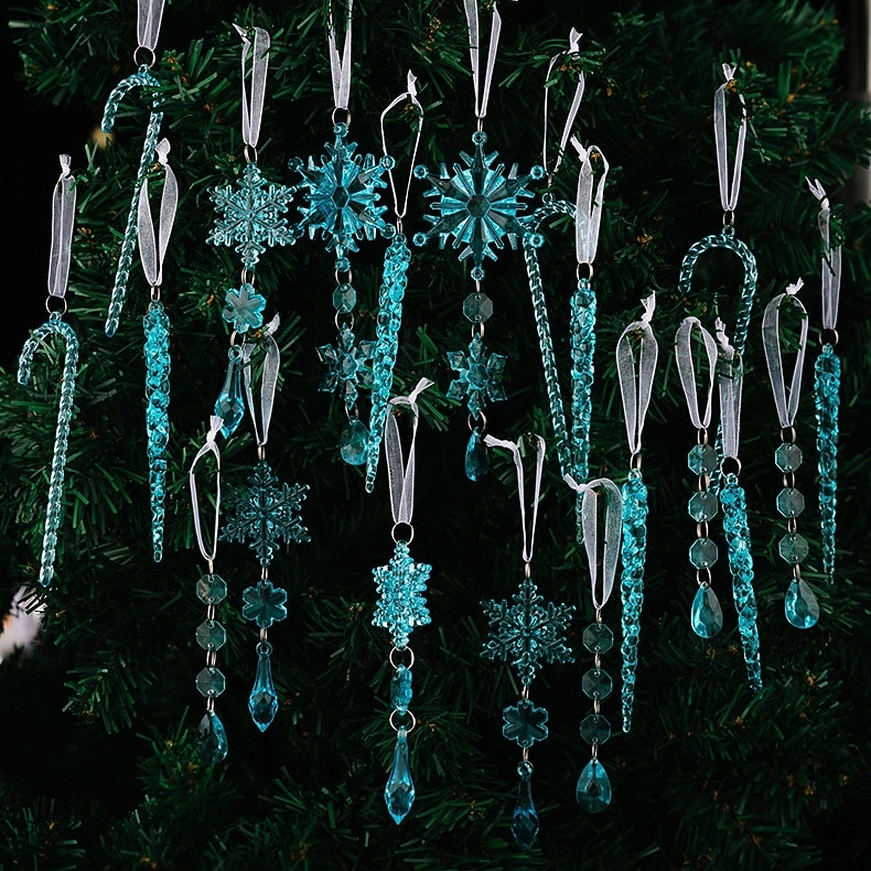20 ks vánočních křišťálových závěsných ozdob, průhledných akrylových rampouchů a sněhových vloček na vánoční stromeček, vánoční dekorace do domu 2025 - $12.99 –P1