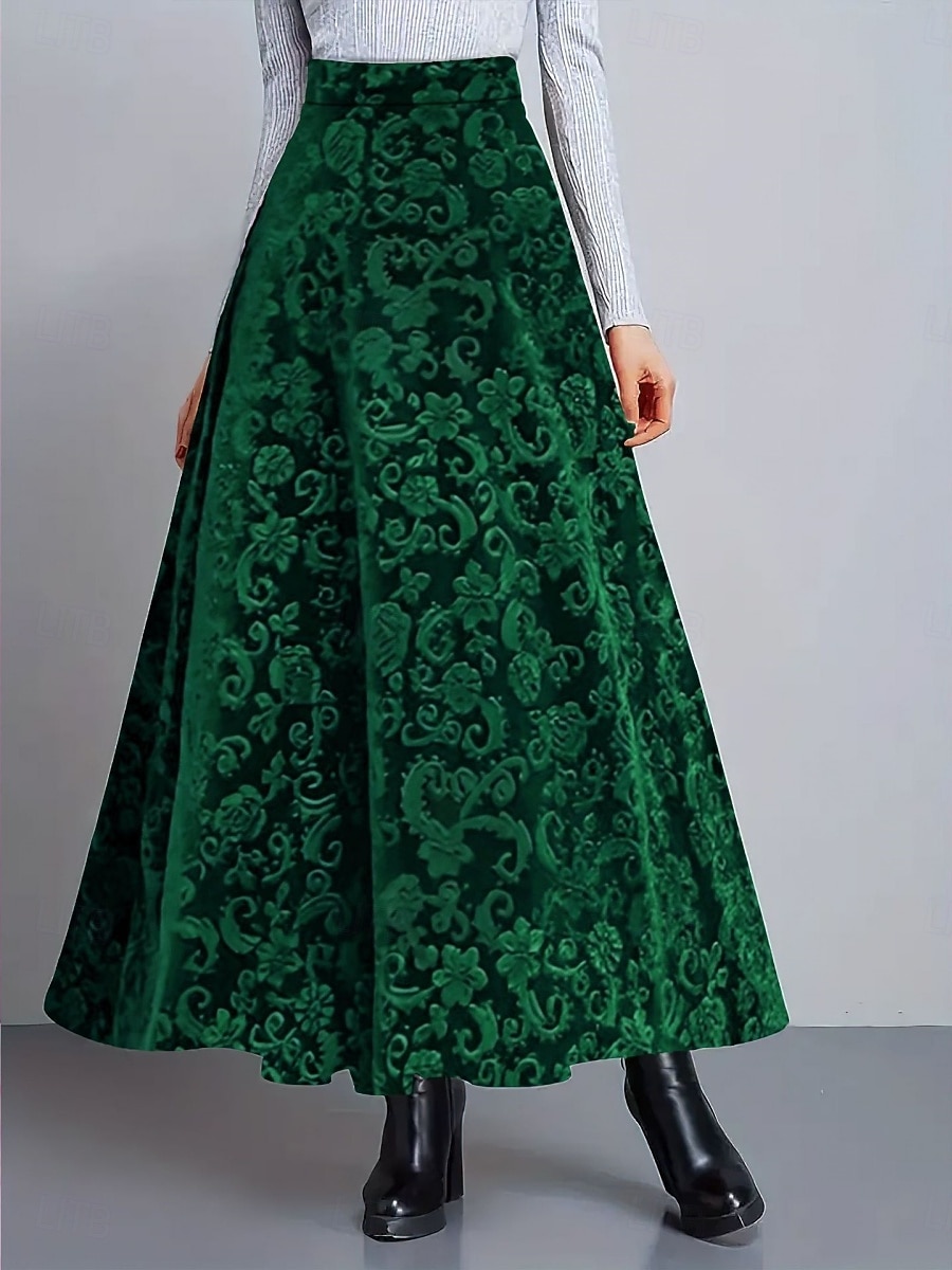 Women's Elegant Fashion Casual Maxi High Waist Skirts Floral Floral Micro-elastic Daily Street Blue Wine Purple Green Spring 2026 - $28.99 –P15