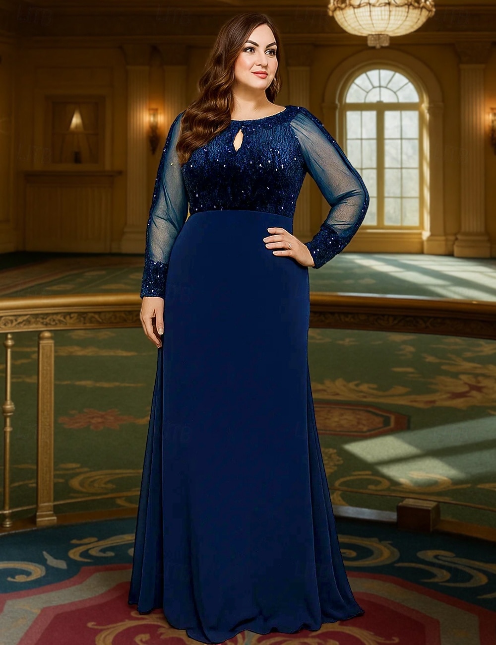 A-linja Kokopitkä Muodollinen mekko Iltapuku Pitkähihainen Tiukka pyöreä kaula-aukko Tyylikäs Vintage Plus-koko Polyesteri Morsiammen äidin asu kanssa Paljeteilla 2025 - $69.99 –P5