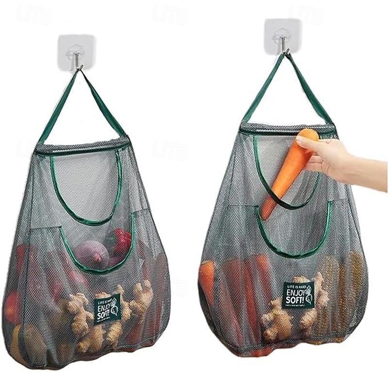 Двухслойный большой подвесной сетчатый мешок для хранения кухонных овощей, настенный органайзер для лука и чеснока с ручками, дышащий многоцелевой сетчатый мешок 2026 - $11.19 –P1