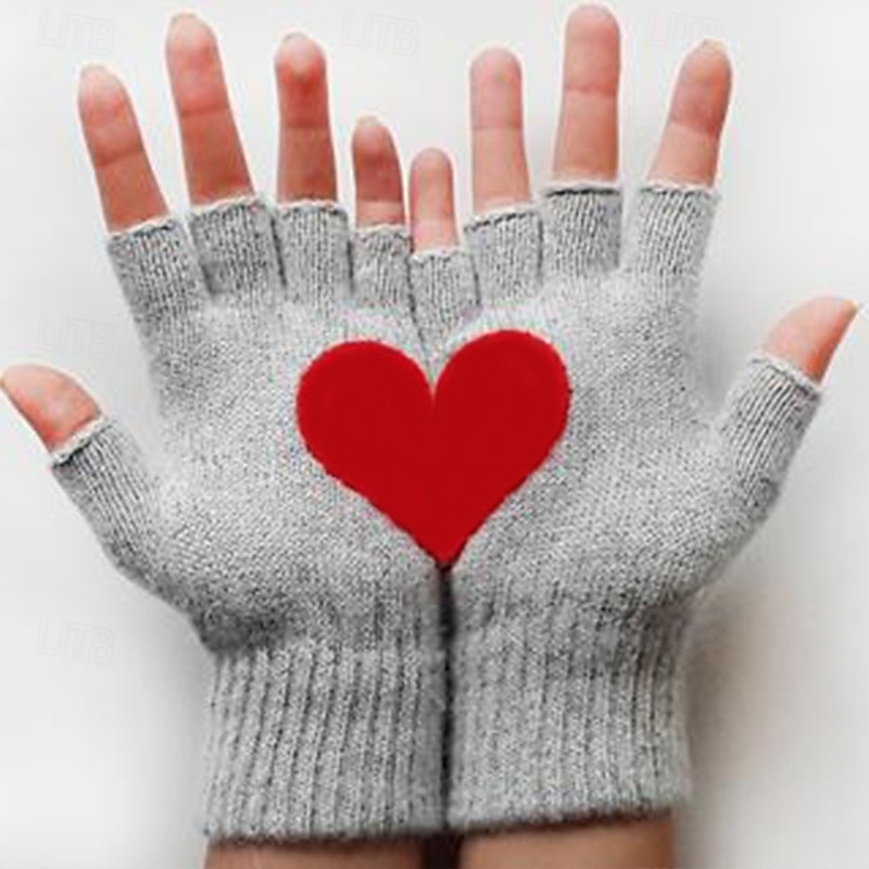 Women's 1 Pair Half Finger / Knitted Gloves Streetwear / Outdoor Gloves - Heart Print 2026 - $18.49 –P2