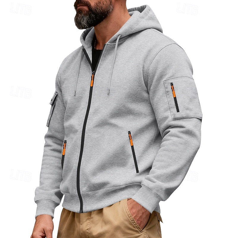 Pánské Kapuce Mikina s kapucí na zip Fleecová mikina Černá Námořnická modř Velbloudí Světle šedá Tmavě šedá Kapuce Bez vzoru Slátanina Sporty a outdoor Denní Dovolená Polyester Šik ven Základní Na 2026 - $29.99 –P2