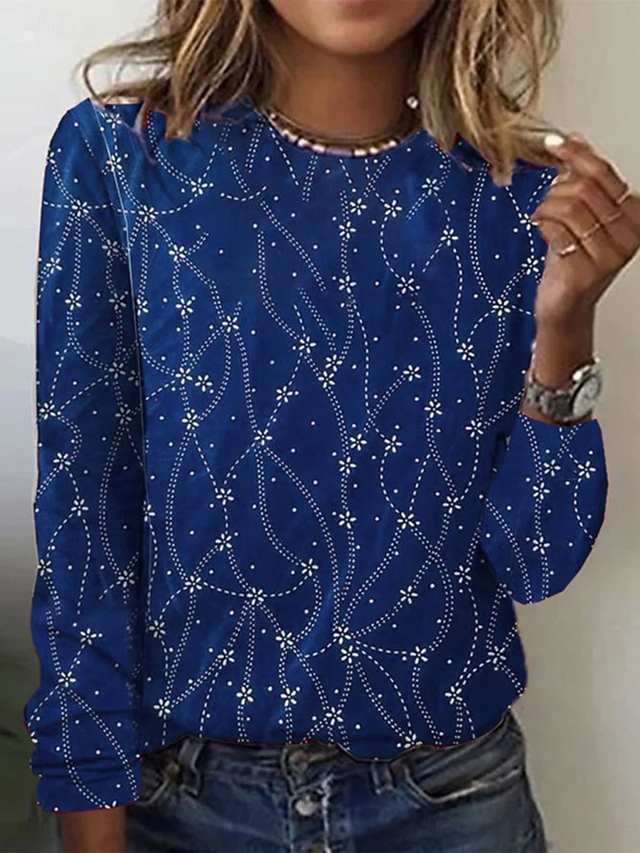 Per donna Maglietta Stampato Floreale Grafico Astratto Moda Casual Manica Lunga Girocollo Top Regolari Quotidiano Weekend Blu Nero Rosso Verde Estate Primavera Autunno del 2026 a $24.99 –P2