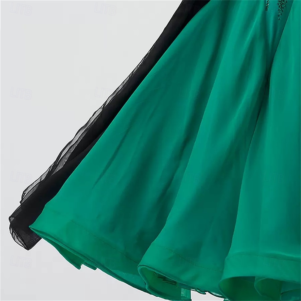 Damen-Ballsaal-Tanzkleid mit Federschultern, Strass-Farbverlauf, Walzer-Tango-Wettbewerbskleid mit fließenden Chiffonärmeln – Grün-Schwarz 2026 - $553.49 –P6