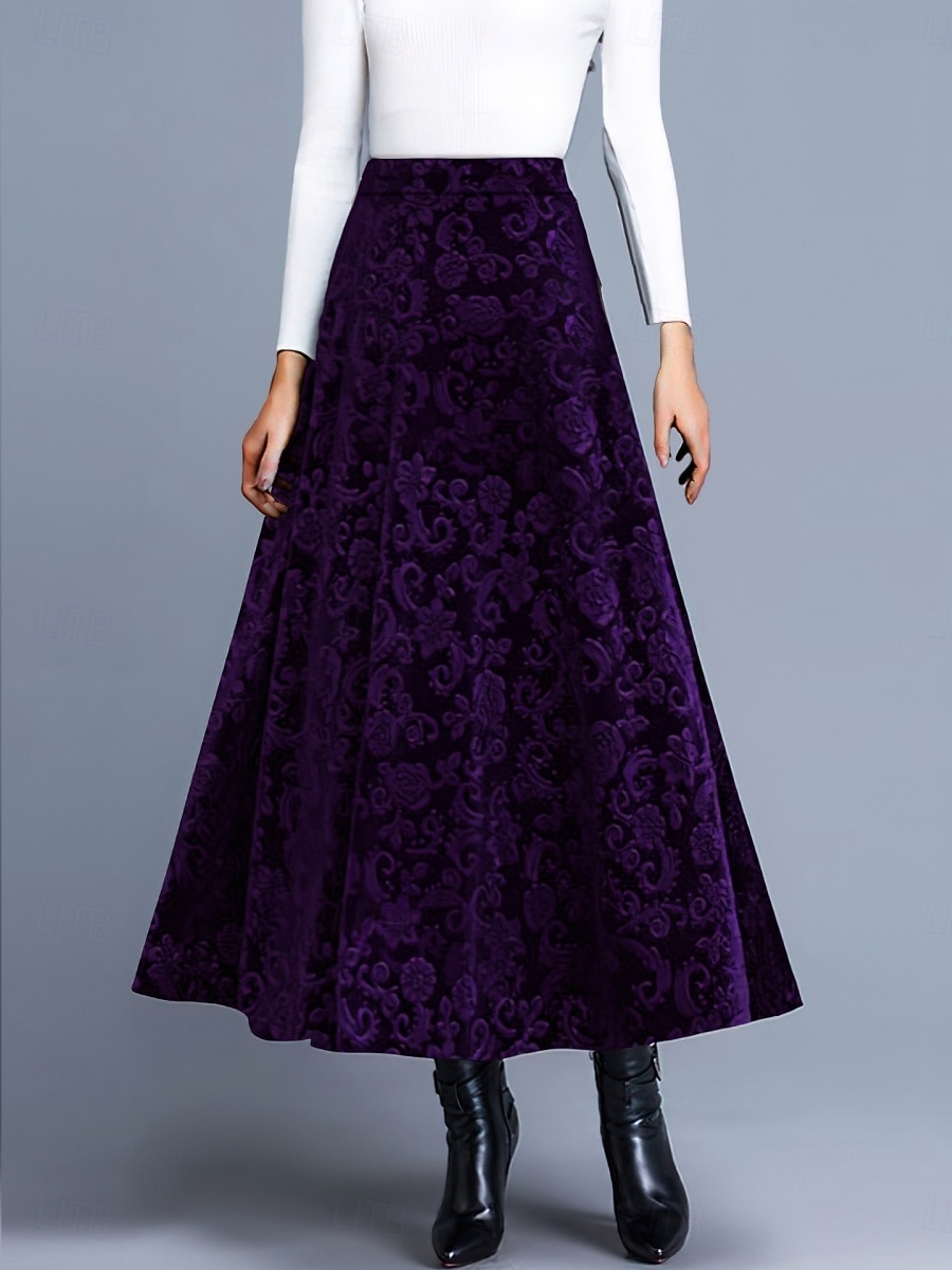 Women's Elegant Fashion Casual Maxi High Waist Skirts Floral Floral Micro-elastic Daily Street Blue Wine Purple Green Spring 2026 - $28.99 –P5