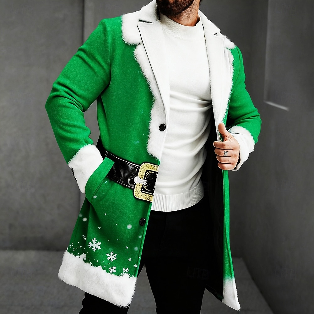 Jul Herre 3D-utskrift Snøfnugg Ytterfrakk Frakk Varm Fritid Daglig Ferie Festival 2 i 1 Knapper Lomme foran Vår Høst Vinter Med hakk Langermet Rød Blå Lilla 2025 - $59.99 –P5