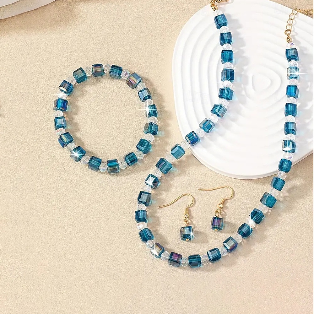 Conjunto de joyas con cuentas de cristal rojo para mujer para fiesta de Navidad, elegante collar y pulsera. &Juego de pendientes colgantes para celebraciones navideñas y eventos formales. 2026 - $14.99 –P2