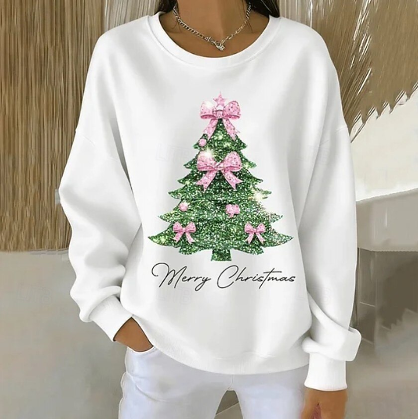Per donna Felpa Pullover Grafico Babbo Natale Natale Casual Manica Lunga Girocollo Top Regolari Casuale Streetwear Abbigliamento Quotidiano Nero Bianco Rosa Rosa scuro Rosso Autunno Inverno del 2026 a $33.99 –P5