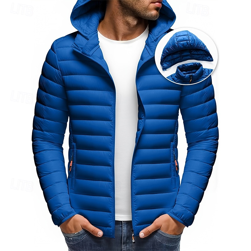 Voor heren Winterjas Pufferjas Gewatteerde jas Zak Polyester Vakantie Alledaagse kleding Afspraakje Normaal Modieus Casual Comfortabel Thermisch Warm Winter Effen / effen kleur Zwart Wit Geel Rood 2026 - $49.99 –P3