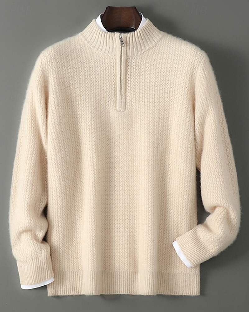 Hochwertiger Herrenpullover aus reiner Wolle und Kaschmir mit Viertelreißverschluss, klassischer Strickpullover, weich, warm und atmungsaktiv. 2026 - $173.99 –P3