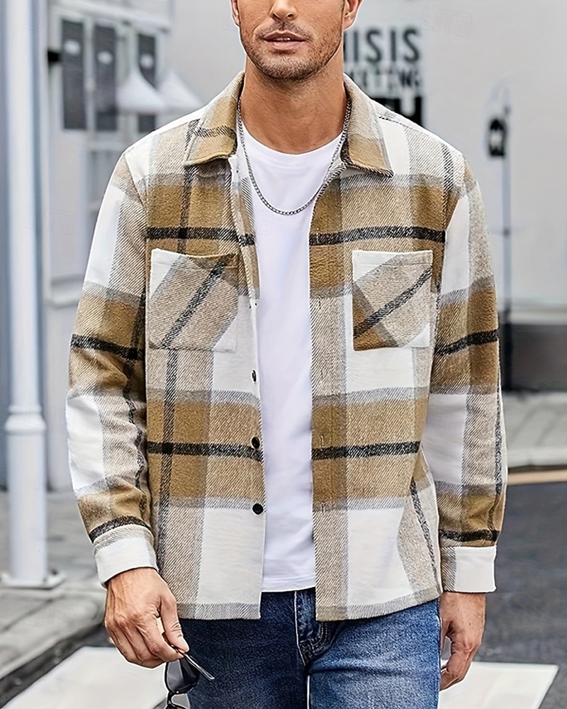 Miesten Paita Rento paita Flanellipaita Button Up paita Rubiini Pitkähihainen Skottiruutukuvio Kauluskäänne Katuvaatteet Loma Tasku Vaatetus Puuvilla Muoti Vapaa-aika Mukava 2026 - $30.99 –P2