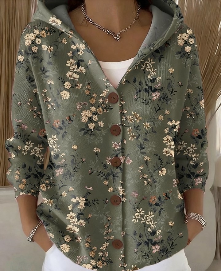 Pentru femei Jachetă cămașă Cald Imprimeu Casual Floral Casual Regulat Capișon Fit regulat Manșon Lung Îmbrăcăminte exterioară Galben Deschis Galben Roz Îmbujorat Toamnă Iarnă 2025 - $31.99 –P5