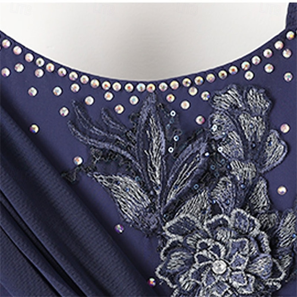 Dámské šaty na společenský tanec s kamínky, hvězdnou výšivkou, vrstvená organza, elegantní, na valčík, tango, foxtrot – tmavě modré 2026 - $404.49 –P7