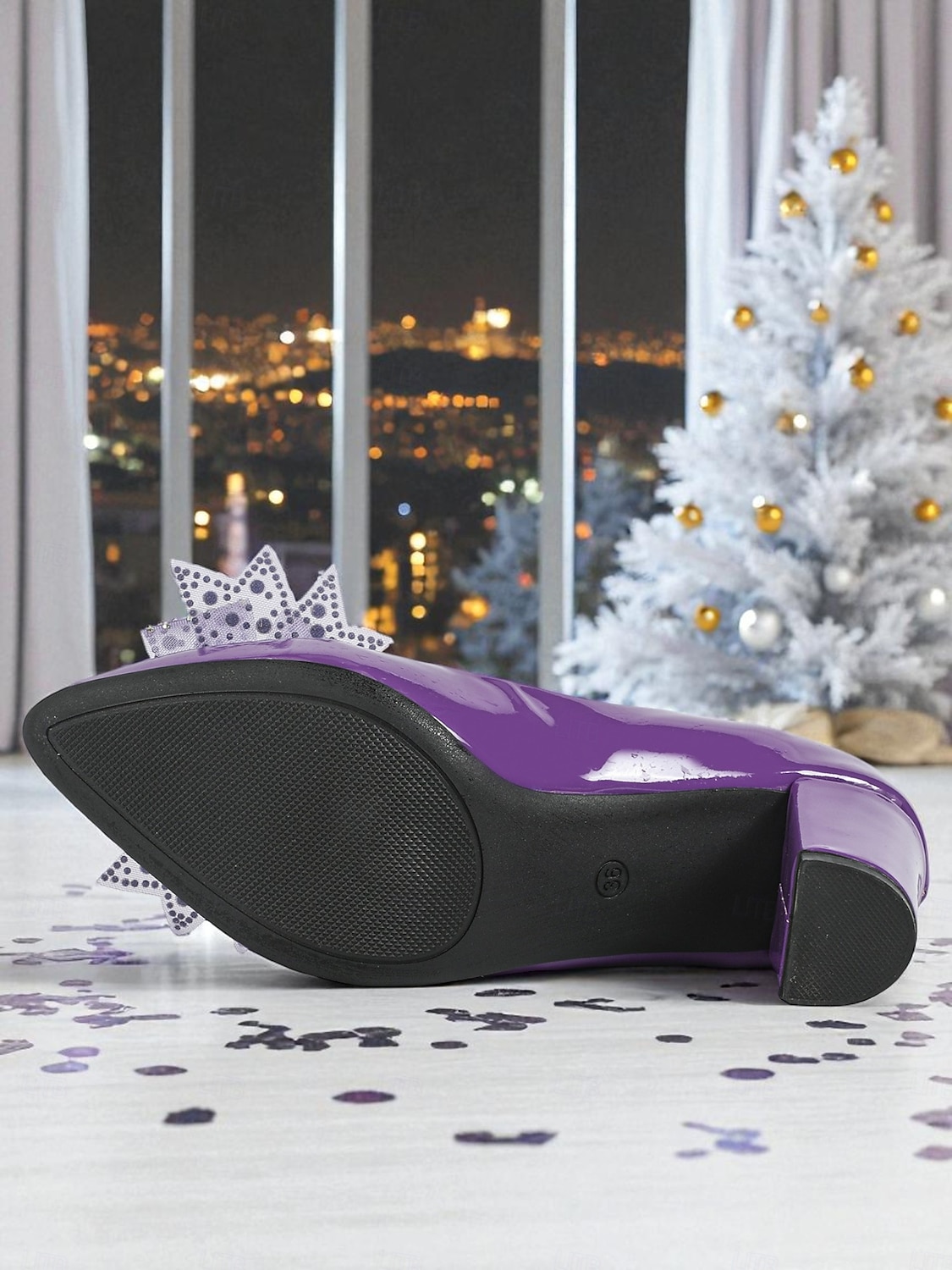 naisten violetit lakkanahkaiset lohkokorkoiset avokkaat, tyylikkäät pyöreäkärkiset pukukengät rusetilla muodollisiin tilaisuuksiin &toimistovaatteet 2026 - $34.99 –P8