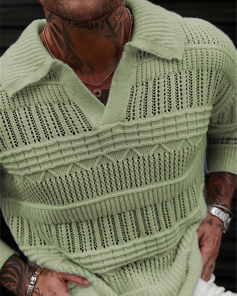 Herren Pullover Strickpullover Gerippt Stricken Normale Oberteile Gestrickt Einfach Revers Mode Basic Urlaub Alltagskleidung Bekleidung Herbst Winter Blau Grün S M L 2026 - $34.99 –P6