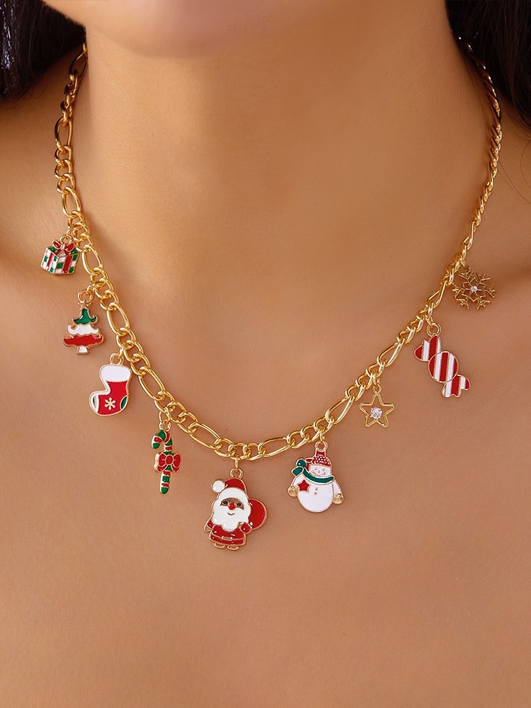 Julekjede med sjarm til dame, flere stiler med sjarm til julenissen, snømannen og juletreet, perfekt til høytidsfester og festlige gaver. 2026 - $9.99 –P6