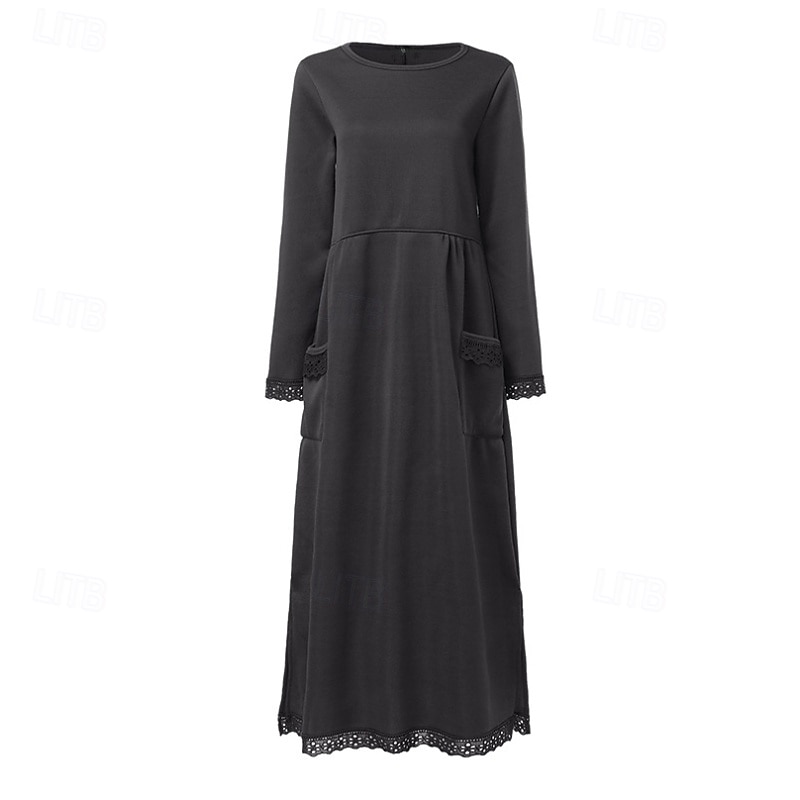 Per donna Abito Midi Abito con Cappuccio Vestito Casual Moderno Vacanza Uscire Vestibilità regolare Semplice Manica Lunga Girocollo Nero Verde militare Rosso Viola Autunno Inverno del 2026 a $29.99 –P14