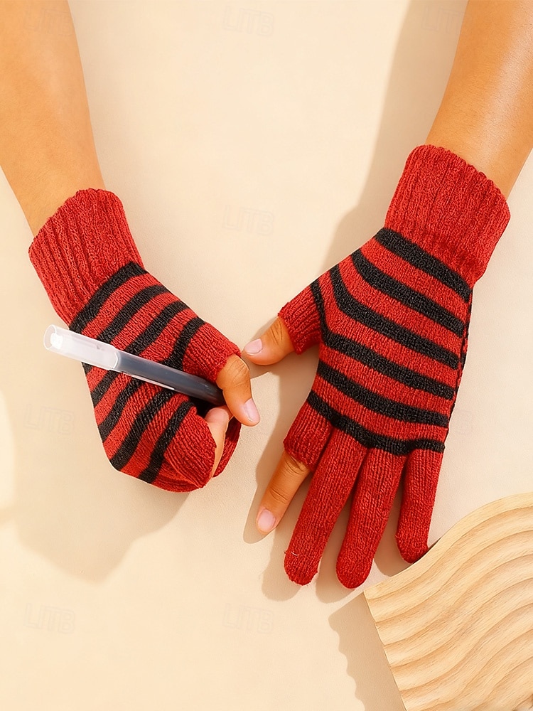 Unisex-Weihnachtsgeschenk-Touchscreen-Handschuhe, mehrfarbig, Polyestermaterial, Streifenmuster, warme Winterhandschuhe für Smartphones und Tablets, perfekt für die Weihnachtszeit 2026 - $9.99 –P3
