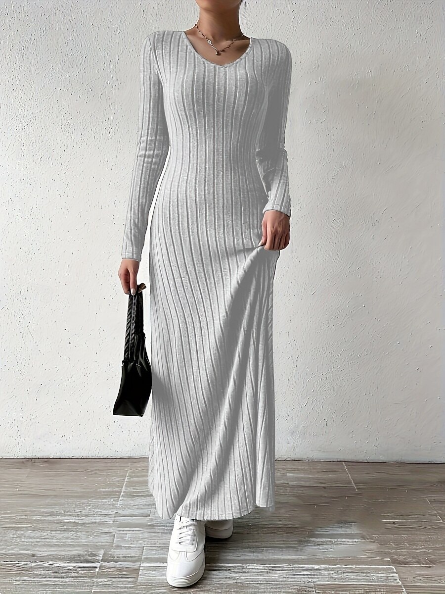 Dámské Svetrové šaty Elegantní Na běžné nošení Měkké Čistá barva Rýhovaný Do V Pletený Dlouhý rukáv Běžné topy Plést Venkovní Denní Víkend Černá Trávová zelená Podzim Zima 2026 - $24.99 –P17