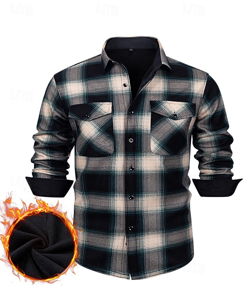 Per uomo Giacca-camicia Giacca camicia Giacca invernale Plaid Vacanza Abbigliamento quotidiano Bianco Rosso Blu marino Azzurro cielo Manica Lunga Bavero Autunno Inverno Abbigliamento Tasca Frontale del 2026 a $35.99 –P10