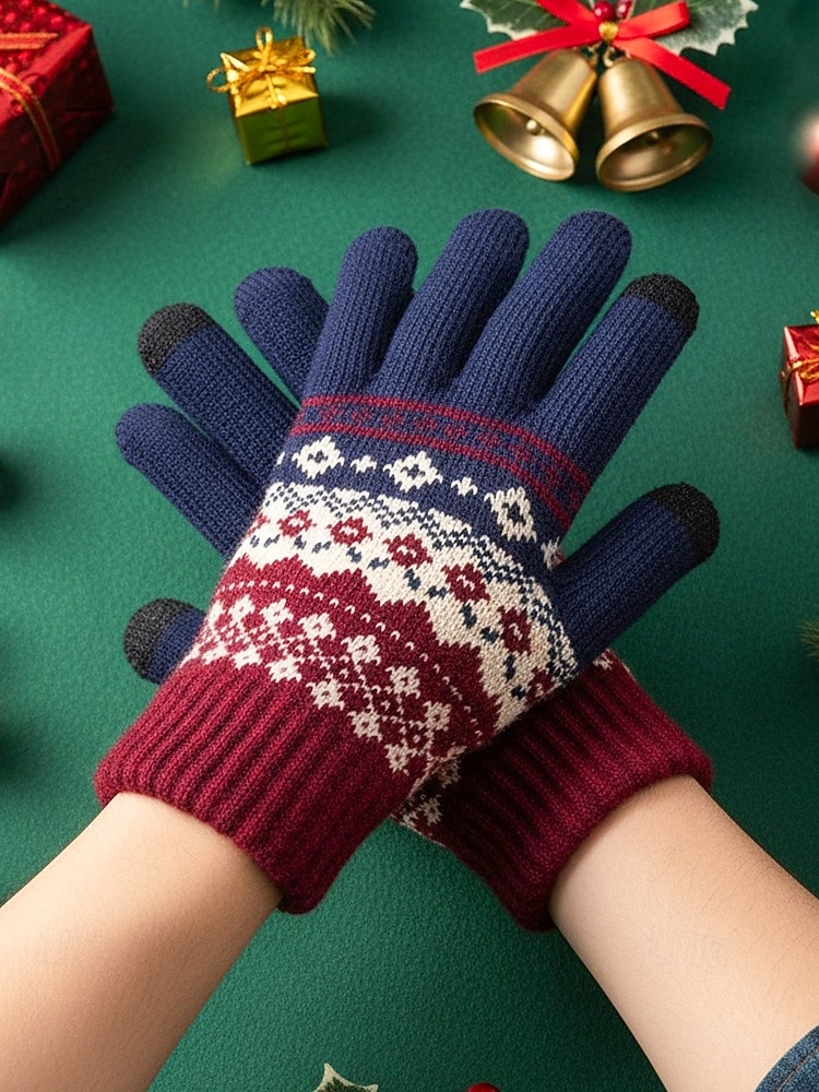 мужские рождественские перчатки для сенсорных экранов – теплые перчатки на флисовой подкладке с скандинавским вязаным рисунком – многоцветные варианты – идеально подходят для подарков на праздники и зимних мероприятий 2026 - $11.99 –P1