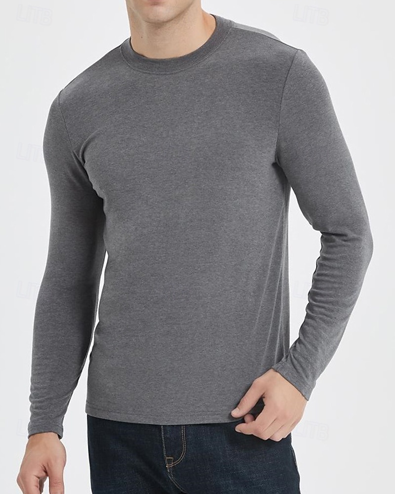 Men's Baselayer Thermal Shirts Long Sleeve Crew Neck Top Outdoor Thermal Warm Winter Autumn / Fall Polyester Black Khaki Beige Gym Workout Traveling 2026 - $35.99 –P8