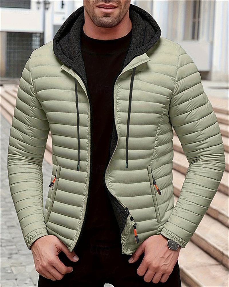 Homens Casaco de inverno Casaco puffer Jaqueta acolchoada Bolsos Poliéster Férias Roupa Diária Encontro Padrão Moda Casual Confortável Térmico / Quente Outono Inverno Cor Sólida / Simples Preto de 2026 por $58.99 –P11