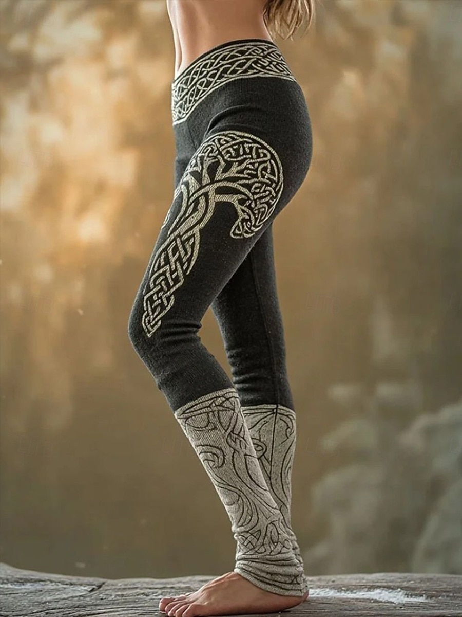 Kvinners Viking Boho Leggings Vintage Etnisk Stil Full Length Høy Midje Grafisk Abstrakt 3D Trykk Hurtigtørking Pusteevne Myk Elastisk Formell Utendørs Ferie Grønn Vår Høst Vinter Slim Fit 2026 - $21.99 –P7