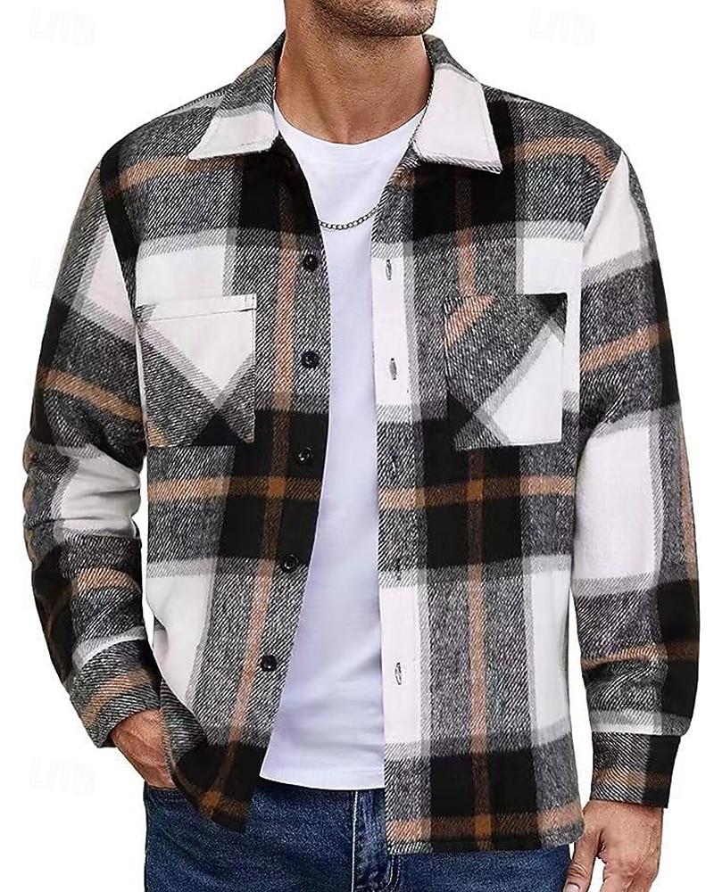 Miesten Paita Rento paita Flanellipaita Button Up paita Rubiini Pitkähihainen Skottiruutukuvio Kauluskäänne Katuvaatteet Loma Tasku Vaatetus Puuvilla Muoti Vapaa-aika Mukava 2026 - $30.99 –P7