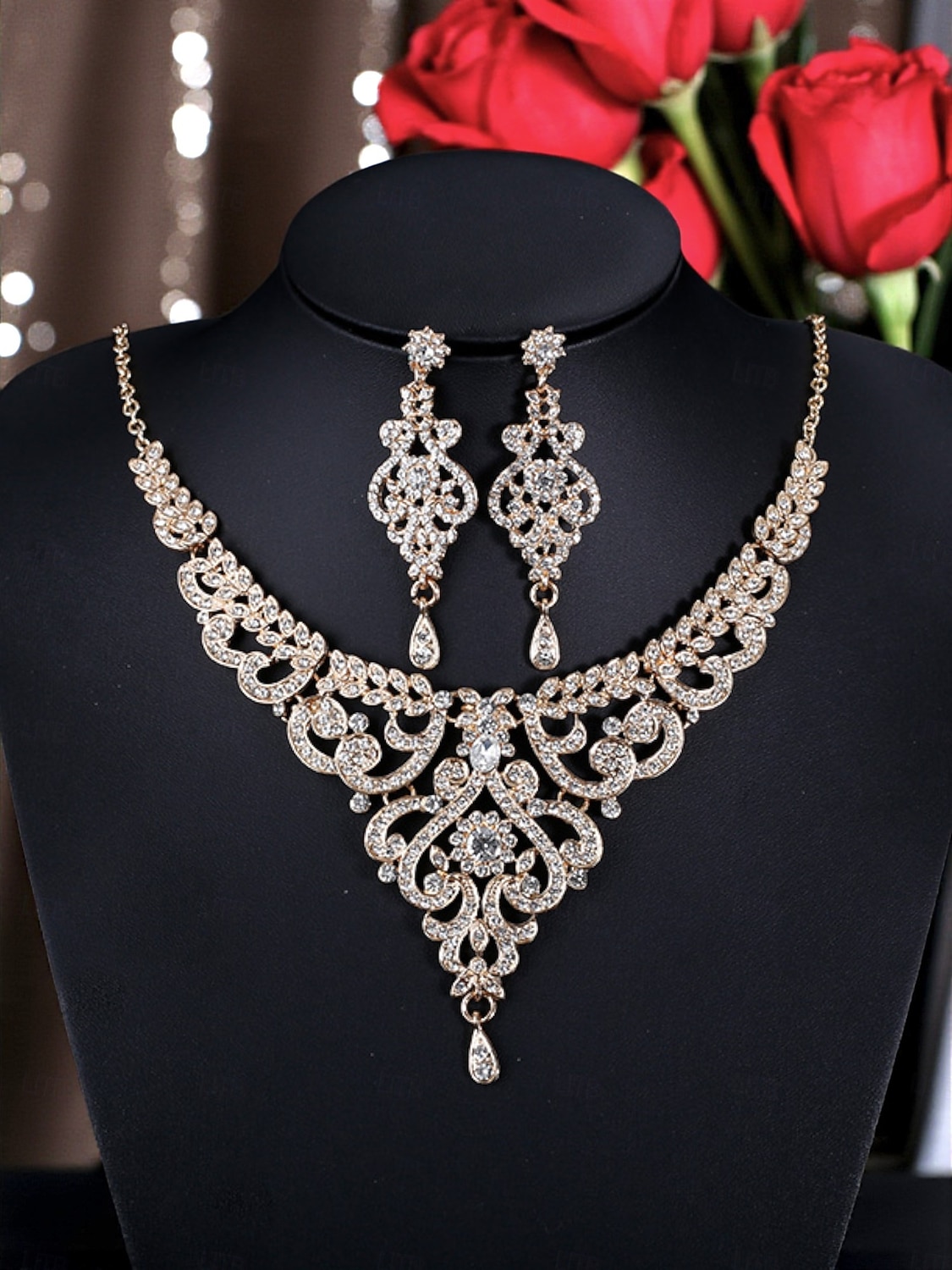 Zestaw biżuterii z kryształkami dla kobiet na bal – elegancki srebrny naszyjnik i wiszące kolczyki, styl vintage glamour na wieczór, bal maturalny &formalne okazje 2026 - $14.99 –P1