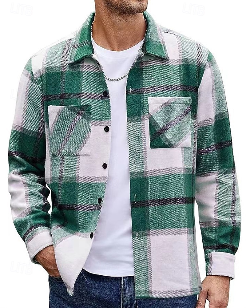 Miesten Paita Rento paita Flanellipaita Button Up paita Rubiini Pitkähihainen Skottiruutukuvio Kauluskäänne Katuvaatteet Loma Tasku Vaatetus Puuvilla Muoti Vapaa-aika Mukava 2026 - $30.99 –P10