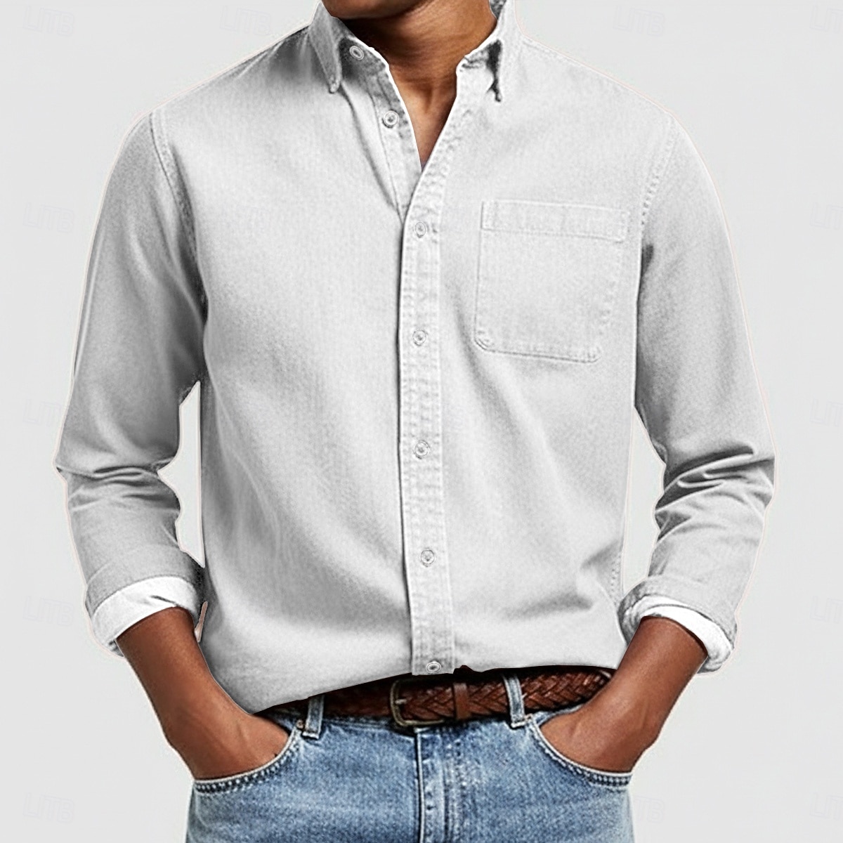 Bărbați Cămașă Cămașă casual Camașă cu nasturi Albastru denim Negru Alb Roz Îmbujorat Roșu-aprins Manșon Lung Simplu Rever Casual Zilnic Buzunar frontal Îmbrăcăminte Bumbac Elegant Modă Casual 2025 - $20.99 –P4