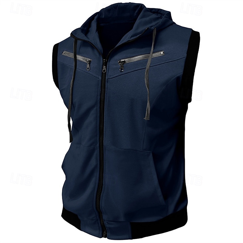 Hombre Sudadera Sudadera con capucha y cremallera completa Negro Vino Rojo Azul Marino Morado Con Capucha Bloque de color Correa Bolsillo Deporte Diario Festivos Poliéster Ropa de calle Básico Casual 2026 - $44.99 –P16