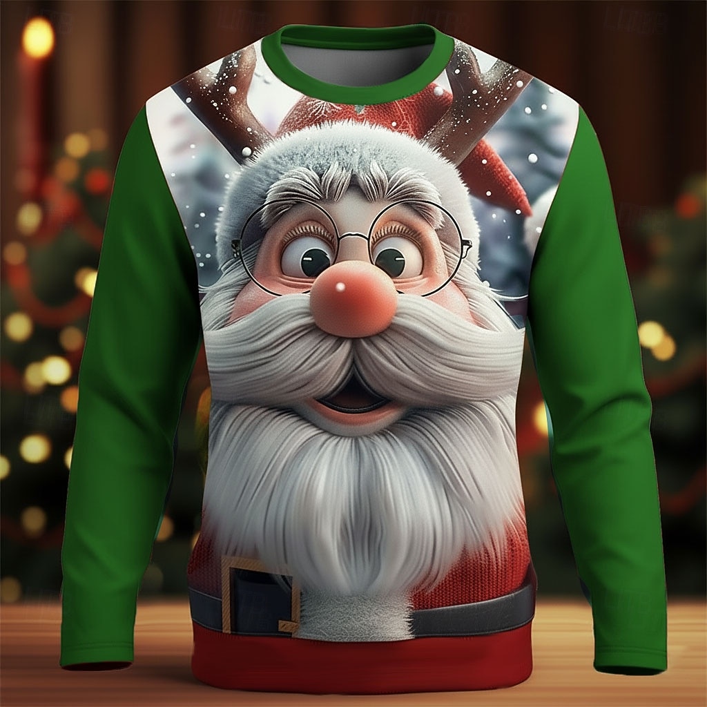 Kerstmis Voor heren Kerstman 3D Grappig T-shirt Lange mouw T-shirt 3D-afdrukken Strakke ronde hals Overhemd Modieus Basic 3D Straat Casual Dagelijks Zwart Rood blauw Zomer Lente Kleding S M L XL XXL 2025 - $23.99 –P3