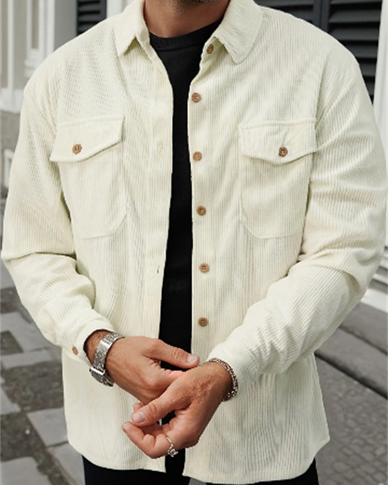 Herren Hemdjacke Cordjacke Freizeitjacke Urlaub Täglich Atmungsaktiv Tasche Frühling Herbst Einfach Mode Klassisch Revers Regulär Schwarz Braun Beige Jacken 2026 - $30.99 –P7