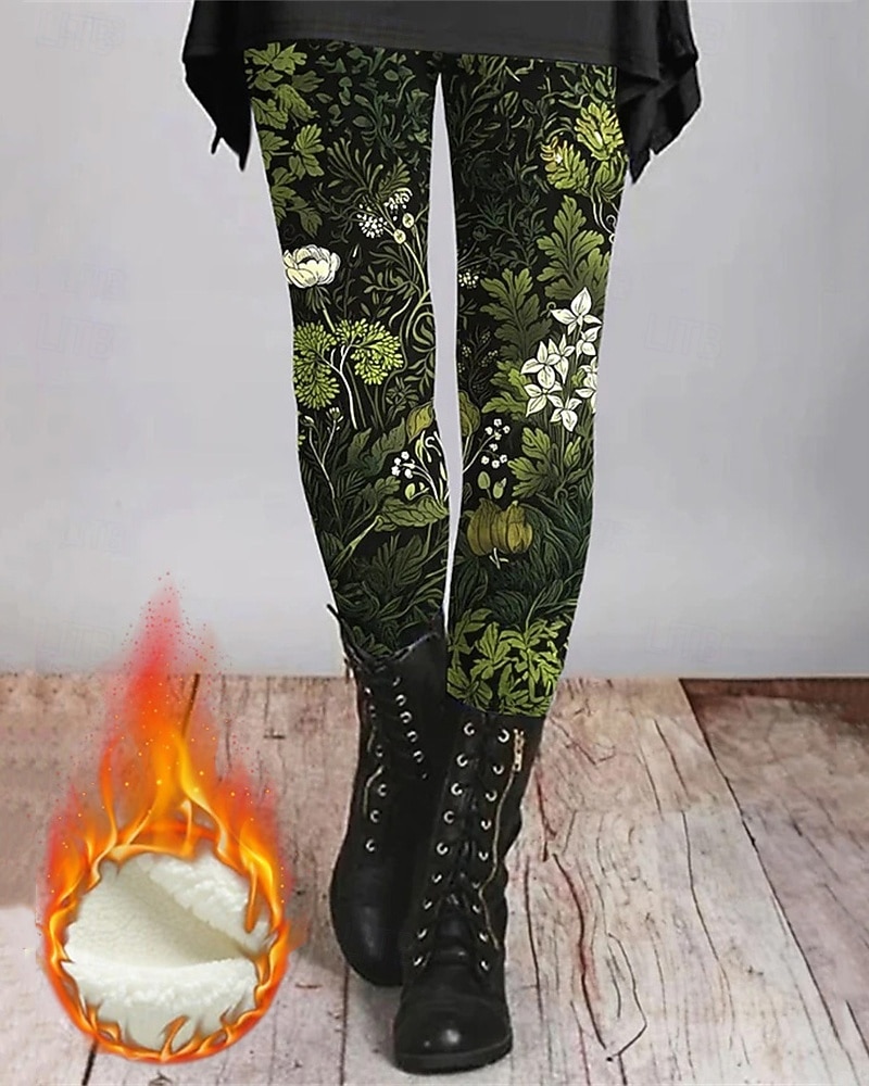 Women's Leggings Cozy Leggings Vintage Fashion Streetwear Full Length High WaistPantsUgly Christmas Floral Graphic Printing Fleece Thermal Warm Comfy Stretchy Outdoor Casual Daily Green Fall Winter 2026 - $36.99 –P1