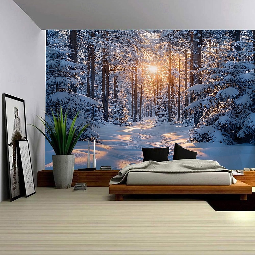 Vinterskog, solskinn, snølandskap, stor veggdekorasjon, fotobakgrunnsstoff, hjemmeinnredning til soverom, stue eller kontor 2026 - $16.99 –P2