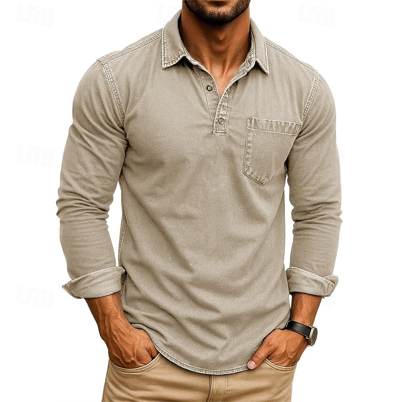 Herre Golf skjorte Golf poloskjorter Arbeid Avslappet Knaphul Langermet Grunnleggende Moderne عادي Lomme Knapper Vår Høst Normal Dyp Grønn Svart Rosa Lys Grønn Mørkeblå Blå Golf skjorte 2025 - $21.99 –P4